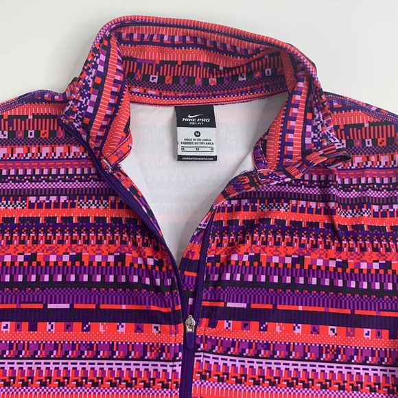 Nike Pro Half Zip Pullover Top Shirt Size Medium Pink Purple Design Compression - Picture 3 of 11